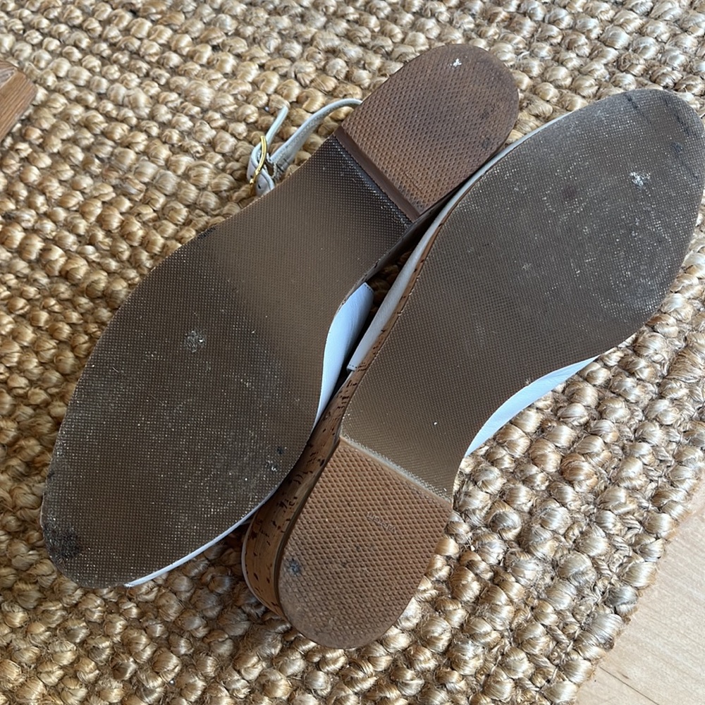 Vintage Bruno Magli white leather slingback heels with cork soles, size 6.5 C - Picture 9 of 11